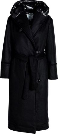 Norwegian Wool hooded wrap coat - women - Virgin Wool/Polyamide/Feather Down/Duck Down - S - Black