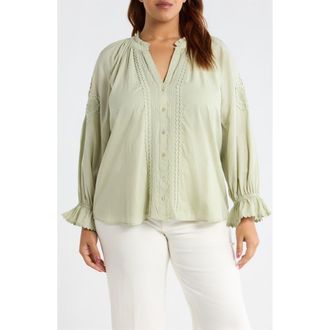 Liverpool L.A. Rickrack Front Button Cotton Top in Matcha at Nordstrom, Size 2 X