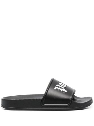 Palm Angels logo-print pool slides - women - Rubber/Rubber/Rubber/Fabric - 38 - Black