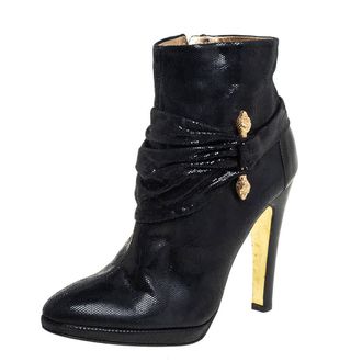 Roberto Cavalli Size 40.5 Black Nubuck Leather Ankle Length Boots