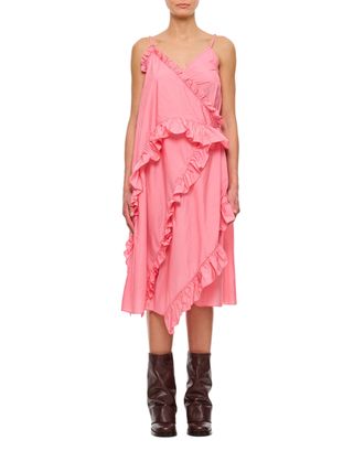 Cecilie Bahnsen Asymmetrical Ruffle Midi Dress In Light Taffeta