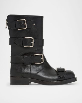 Dolce & Gabbana Leather Buckle Ankle Boots