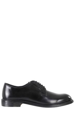 John Spencer Black Polished Round Toe Lace-Up Derby Shoes