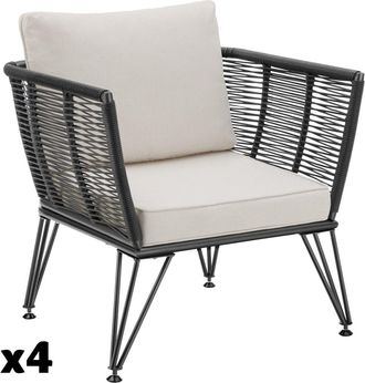 TecTake 4 sillones de jardín polirratán, diseño cuerda, 75,5x67x71, antracita