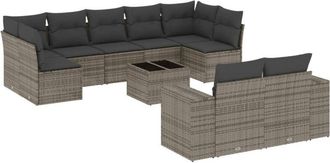 vidaXL Set De Sof&aacute;s De Jard&iacute;n 10 Pzas Con Cojines Rat&aacute;n Sint&eacute;tico Gris Vidaxl