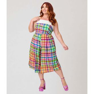 Unique Vintage Plus Size Wide Leg Nancy Romper in White Plaid at Nordstrom, Size 2X
