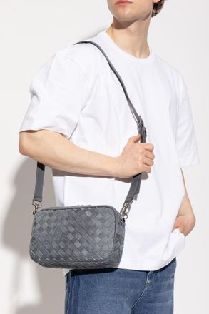 Bottega Veneta Leather Shoulder Bag, Mens, Blue