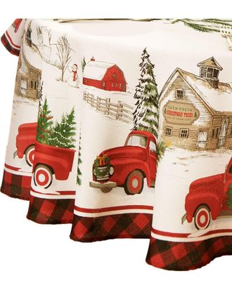 Elrene Vintage Christmas Tree Farm Holiday Round Tablecloth