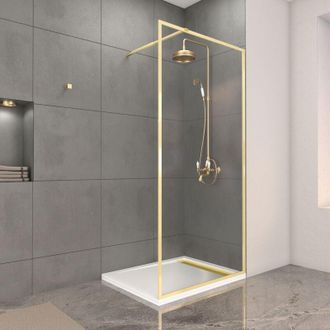 Aurlane Mampara De Ducha 100x200cm Acabado Oro Cepillado + Plato De Ducha Blanco 100x80x4cm