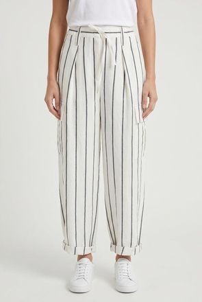 Brunello Cucinelli White Striped Linen Trousers, Brand Size 44 (US Size 10)