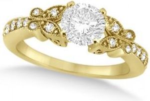 Allurez Round Diamond Butterfly Design Engagement Ring 14k Yellow Gold (1.00ct)