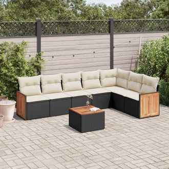 vidaXL Vidaxl - Set De Sof&aacute;s De Jard&iacute;n 8 Piezas Y Cojines Rat&aacute;n Sint&eacute;tico Negro