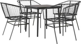 vidaXL 5 Piece Garden Dining Set Black Poly Rattan Glass Vidaxl