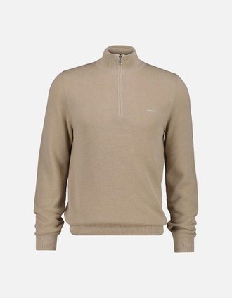 GANT Mens Cotton Piqu&eacute; Half-Zip Sweatshirt - Cream/Brown - Size: 42