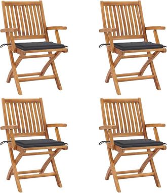 vidaXL Vidaxl - Sillas De Jard&iacute;n Plegables Y Cojines 4 Udes Madera Maciza Teca