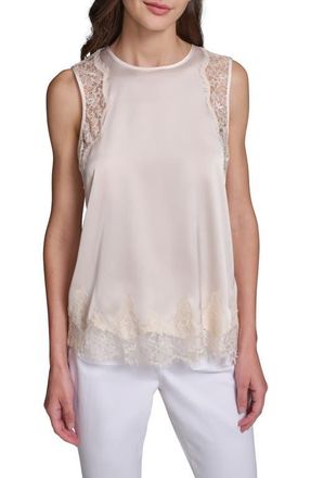 Karl Lagerfeld Eyelash Lace Trim Satin Tank in Bisque at Nordstrom, Size X-Large