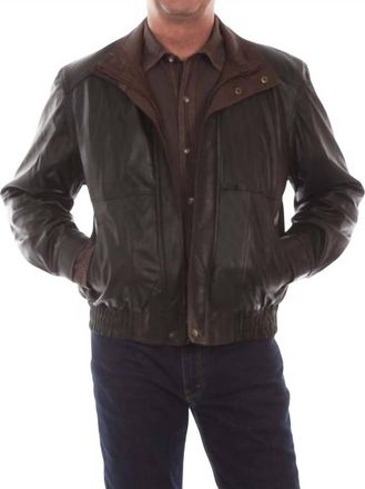 Scully Double Collar Featherlite Leather Jacket In Dark Brown / Brown Combo