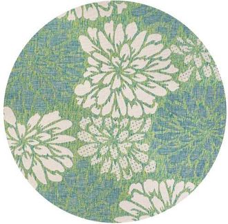Jonathan Y Designs Zinnia Modern Floral Textured Weave Indoor/Outdoor Round Area Rug in Cream/green at Nordstrom, Size 5Ft 0In X 5Ft 0In