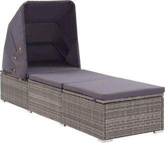 vidaXL Tumbona Con Toldo Y Coj&iacute;n Rat&aacute;n Sint&eacute;tico Gris Vidaxl