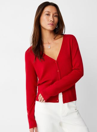 Contemporaine Womens Flowy knit V-neck Cardigan Sweater