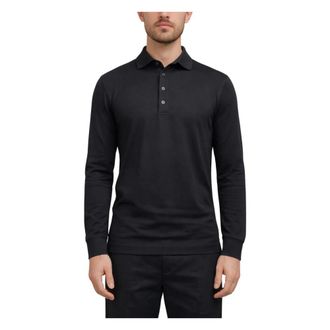 Gran Sasso Polo Shirts, male, Black, Size: M Long-Sleeve Crepe Cotton Polo