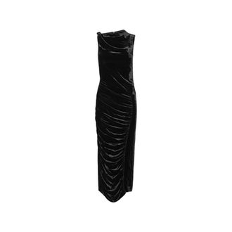 Rotate ROTATE Birger Christensen, Party Dresses, female, Black, Size: S Velvet Ruched Midi Dress