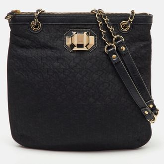 DKNY Dkny Black Signature Canvas And Leather Chain Shoulder Bag