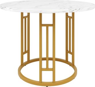 Urban Meuble Mesa de comedor redonda con efecto m&aacute;rmol blanco
