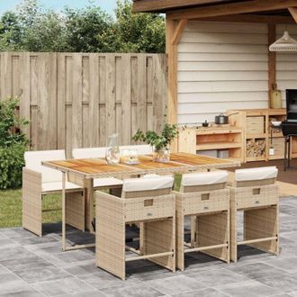vidaXL Set Comedor De Jard&iacute;n 7 Pzas Con Cojines Rat&aacute;n Sint&eacute;tico Beige
