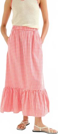 Compa&ntilde;&iacute;afant&aacute;stica Gingham Maxi Skirt In Red