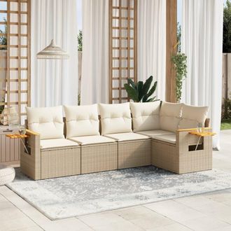 vidaXL Vidaxl - Juego De Sof&aacute;s Jard&iacute;n Con Cojines 5 Pzas Rat&aacute;n Sint&eacute;tico Beige