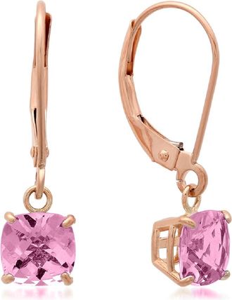 MAX + STONE Solid 10K Yellow, White or Rose Gold 6mm Cushion Cut Gemstone Dangle Earrings