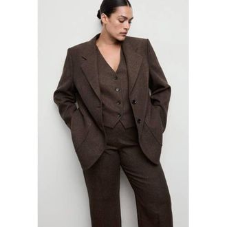 Mango straight high waist broek met wol bruin gebreid