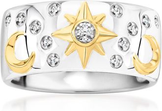 Ross-Simons Sterling Silver and 18kt Gold Over Sterling Celestial Ring With Diamonds