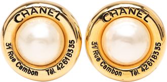 Chanel Faux Pearl Gold Plated Round Clip on Earrings