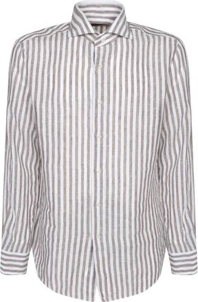 Dell'Oglio Bruin Linnen Overhemd Comfort Stijl - Heren - Casual Overhemden - Bruin - XL - Linnen - Overhemden