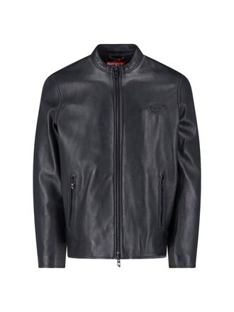 Diesel Black Lambskin Oval D Leather Jacket