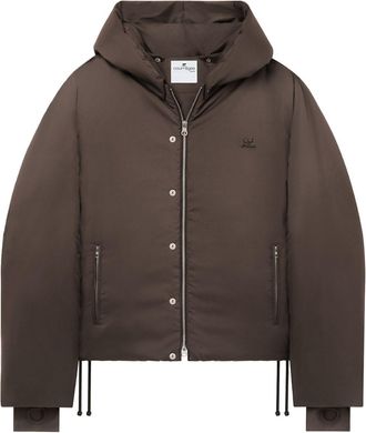 Courrèges logo-patch hooded puffer jacket - men - Polyester - L - Brown