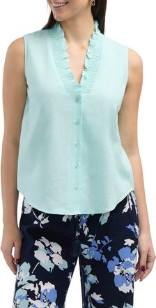 Ellen Tracy Ruffle Sleeveless Button-Up Shirt in Aqua at Nordstrom Rack, Size X-Large