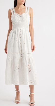 Rails Fawn Eyelet Embroidered Smocked Waist Cotton Sundress in White at Nordstrom, Size X-Large