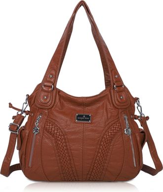 Angel Kiss Purses and Handbags Women Fashion Tote Bag Shoulder Bags Top Handle Satchel Purses Washed Synthetic Leather Handbag, 1-d.brown, 13.8 * 4.7 * 11.8 inch