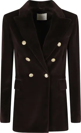 Circolo 1901 Brown Double-Breasted Velvet Gold Button Jacket
