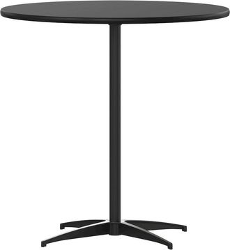Flash Furniture Lars 30 Round Wood Cocktail Table with 30 and 42 Columns, Black