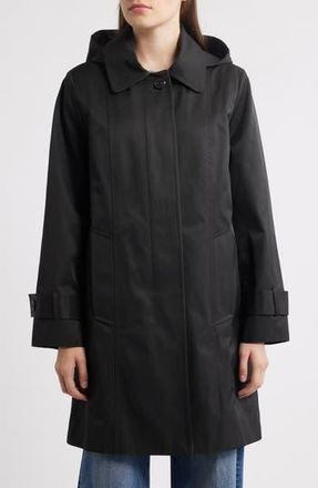 London Fog Oversize Single Breasted Hooded Raincoat in Black at Nordstrom Rack, Size Small