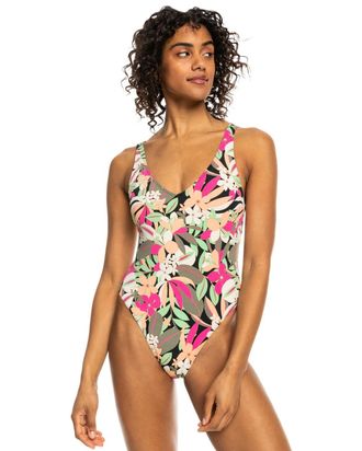 Roxy Badeanzug ROXY Printed Beach Classics, Damen, Gr. S, anthrazit palm song s, Obermaterial:87% Nylon, 13% Elasthan;, Badeanz&uuml;ge Badeanzug
