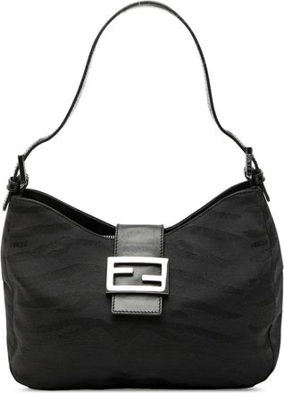 Fendi Borsa a spalla FF in tela con stampa zebrata 2000-2010 - Nero