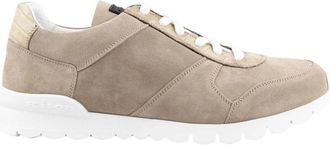Kiton Su&egrave;de en sneakers van leer met krokodillenprint - Heren - Sneakers - Beige - 41 EU - Leer - Schoenen
