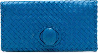 Bottega Veneta Pre-owned Womens Nappa Intrecciato Turn Lock Clutch - Blue Leather - One Size