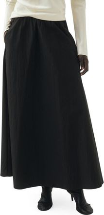 Mango Selection Flared Cotton Blend Midi Skirt in Black at Nordstrom, Size Medium