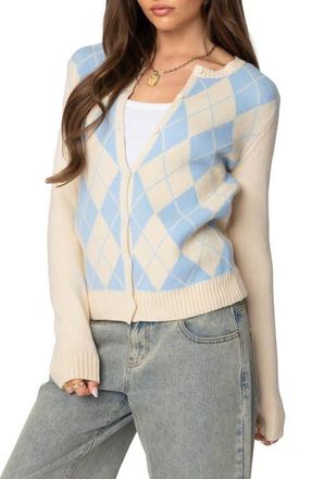 Edikted Maybelle Argyle Cardigan in Cream And Blue at Nordstrom, Size X-Small